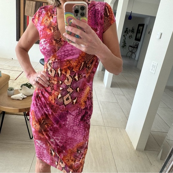 Vintage Cache Snakeskin Print Bodycon Wrap Style Dress Size S - Picture 10 of 10